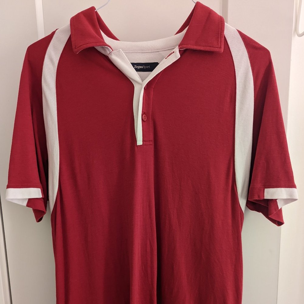 Zegna Men's Short Sleeve Polo Shirt - Red - Large